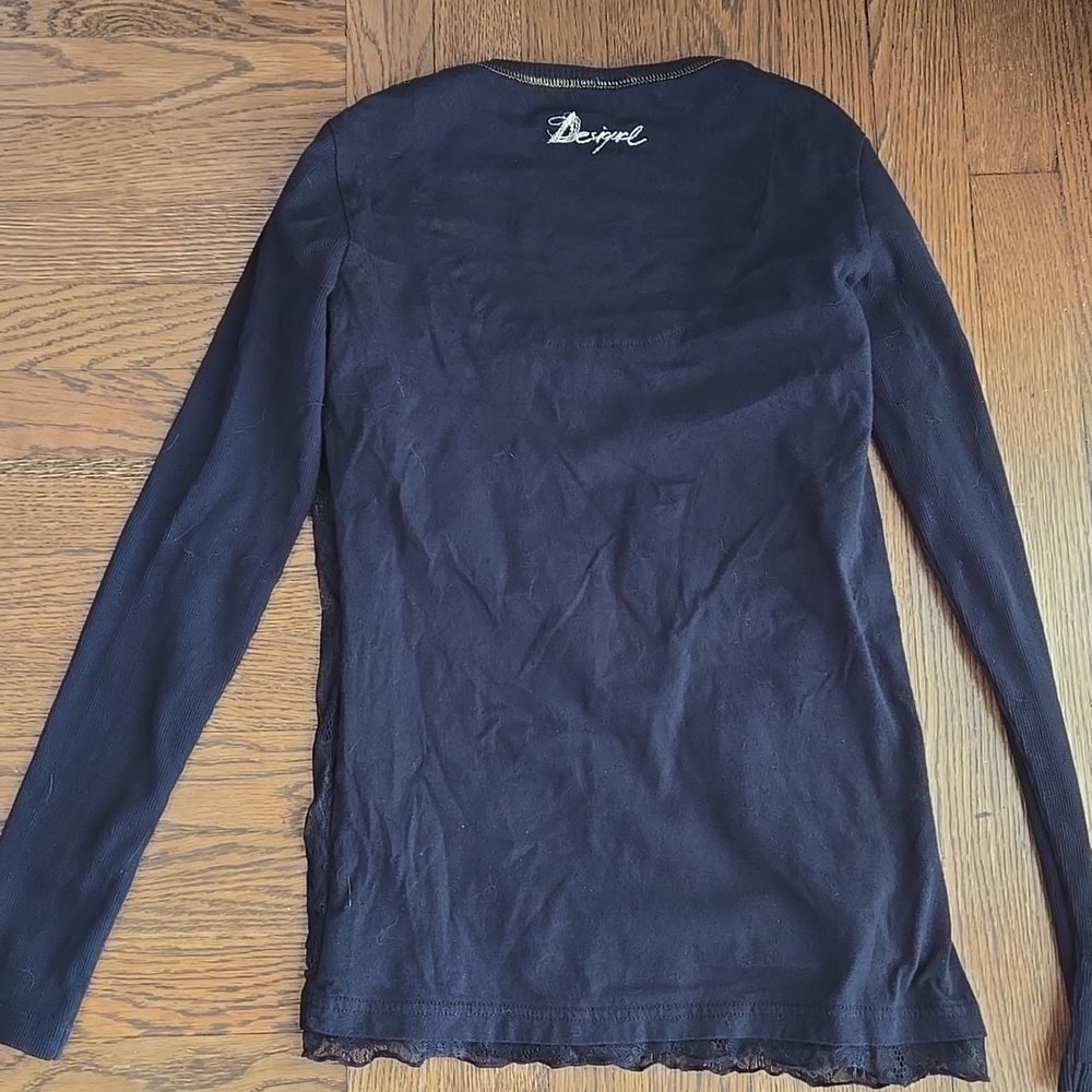 Desigual Black Lace Embroidered Top Long Sleeve Boho Artistic Size M - Picture 5 of 13